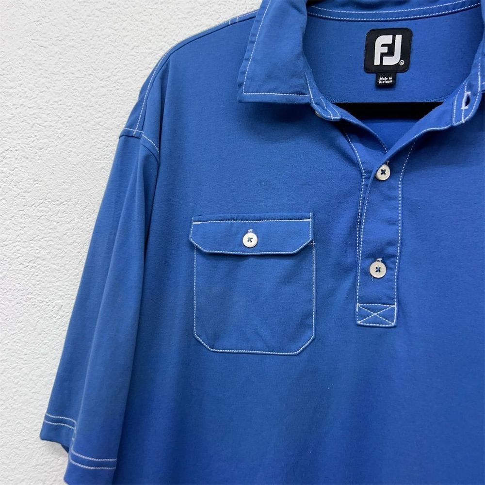 FootJoy Men's XL Blue Golf Polo Shirt Chest Pocket Logo Collared Button Top - Picture 5 of 7